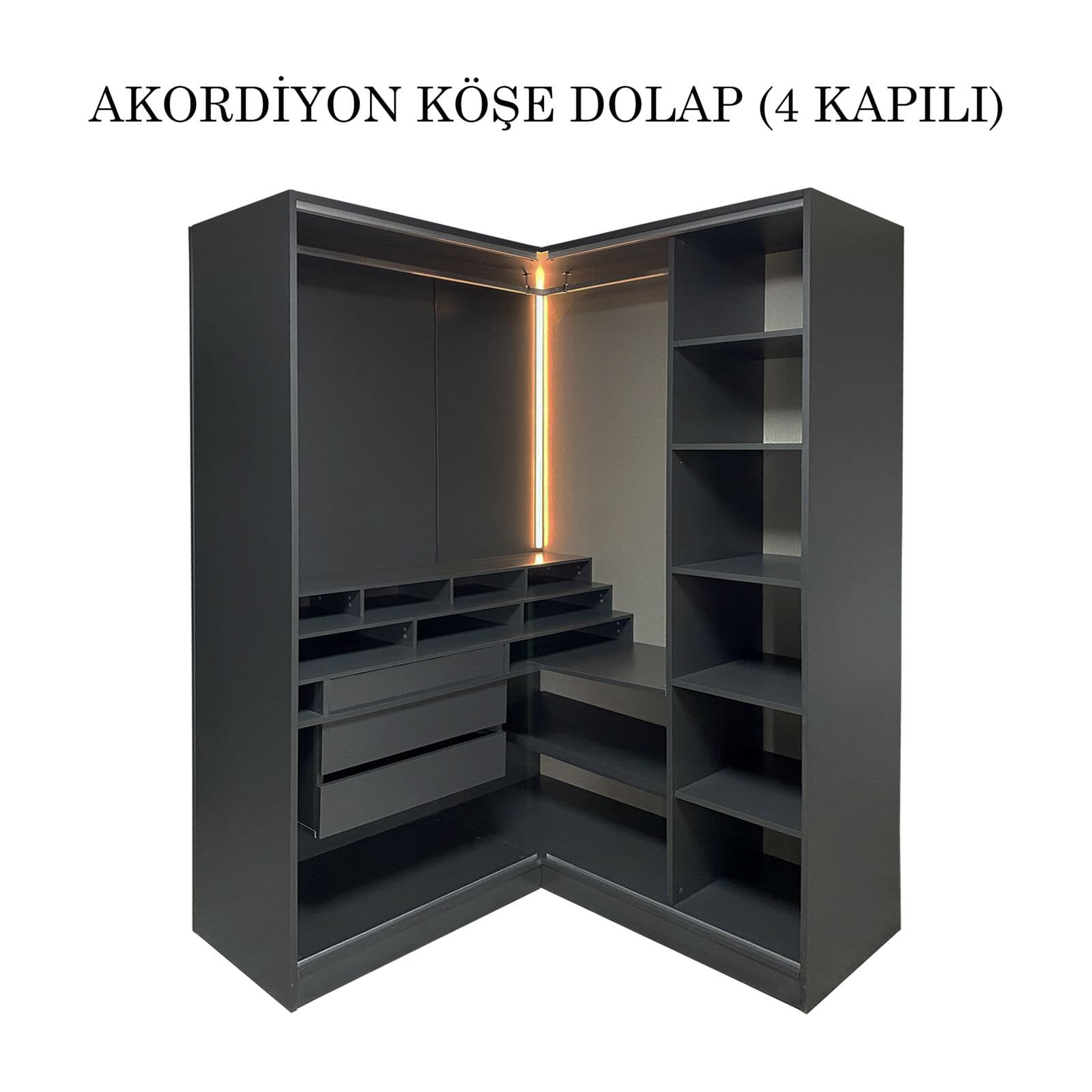 Bronze Antrasit 4 Kapaklı Akordion Köşe Dolap